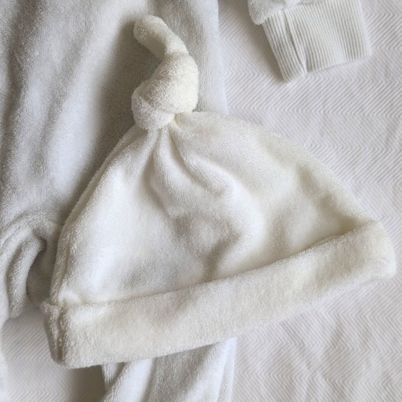 carter's white terry cloth snap kimono style jumpsuit & hat 3 months baby unisex - Picture 8 of 8